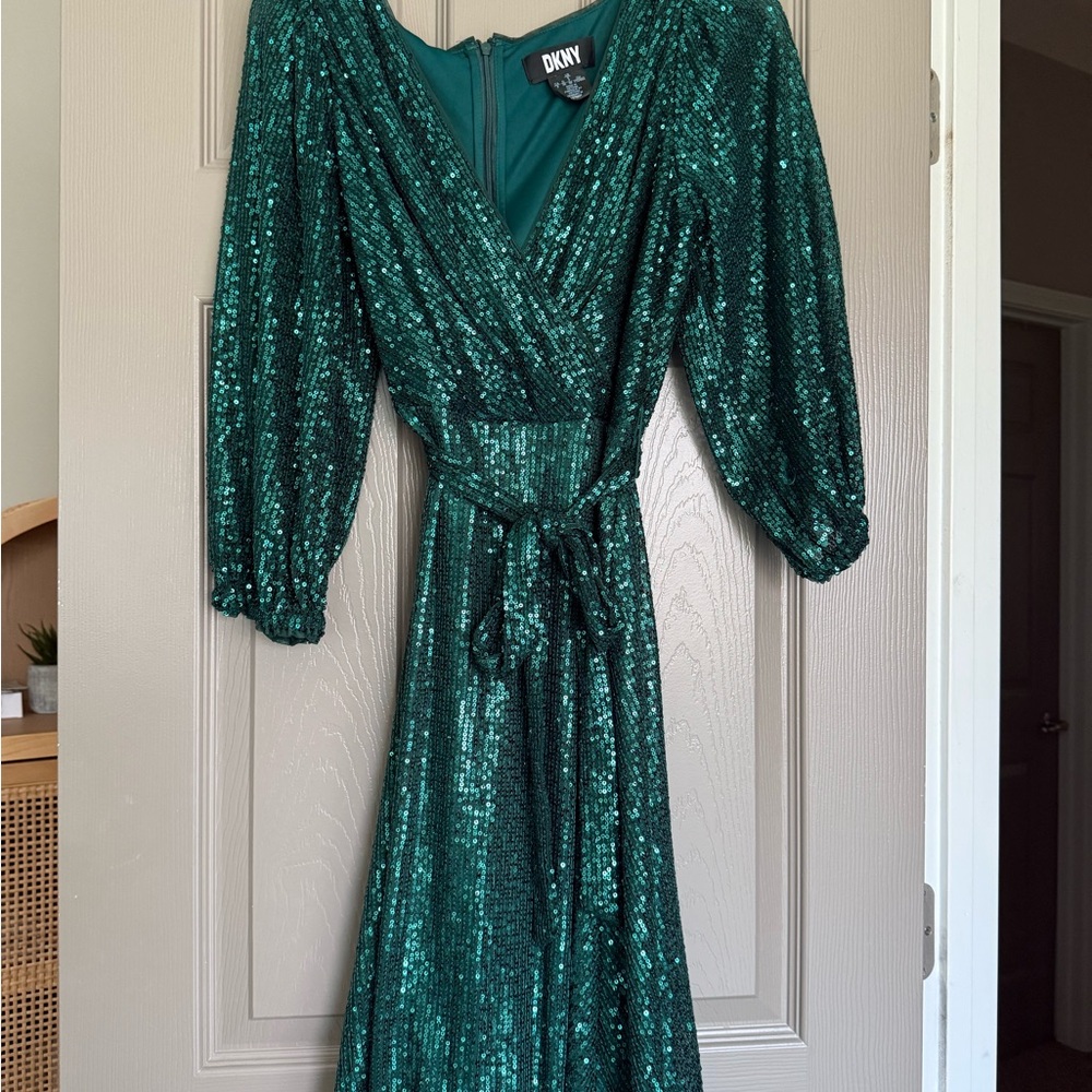 DKNYC Teal Sequin Long Sleeve Dress